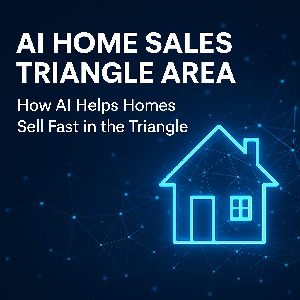 AI Home Sales Triangle Area banner showing bold white text and a glowing digital house outline symbolizing technology and real estate in Raleigh-Durham-Chapel Hill.