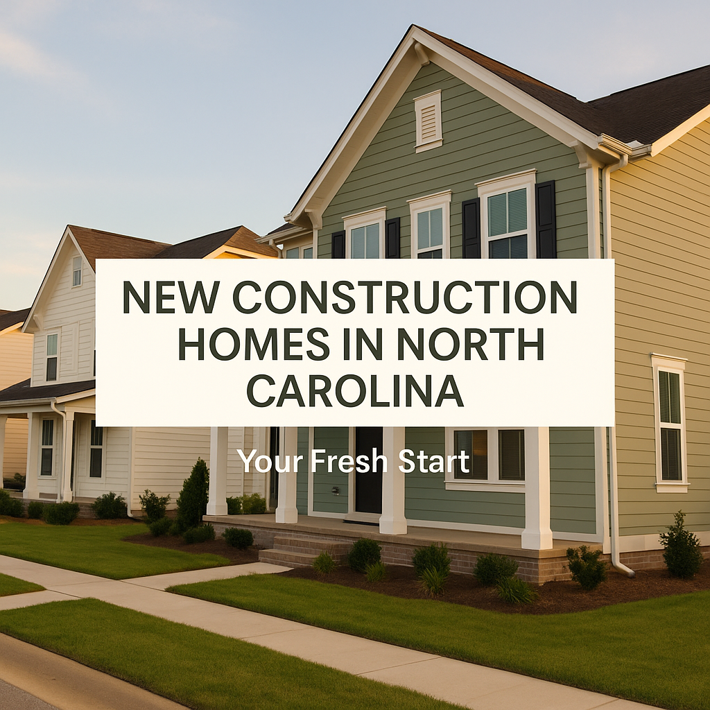 New construction homes in North Carolina with modern design, fresh landscaping, and welcoming curb appeal in a suburban neighborhood.