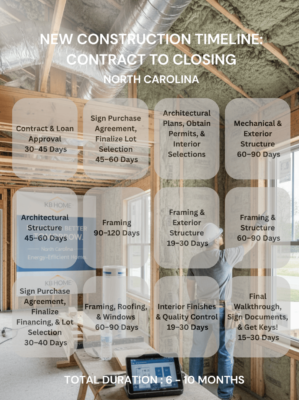 Construction timeline infographic from contract to closing