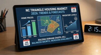 North Carolina housing market 2026 trends showing home prices and inventory levels in Raleigh Durham Chapel Hill Triangle region