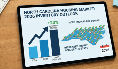 North Carolina housing market inventory levels increasing in 2026 showing more homes available for buyers